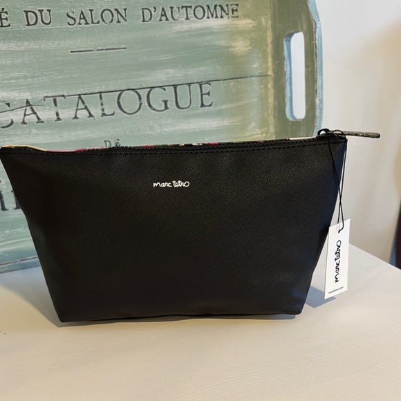 Marc Tetro Dogs Floral Pink Black Zipper Travel Cosmetic Bag NWT - Picture 2 of 6
